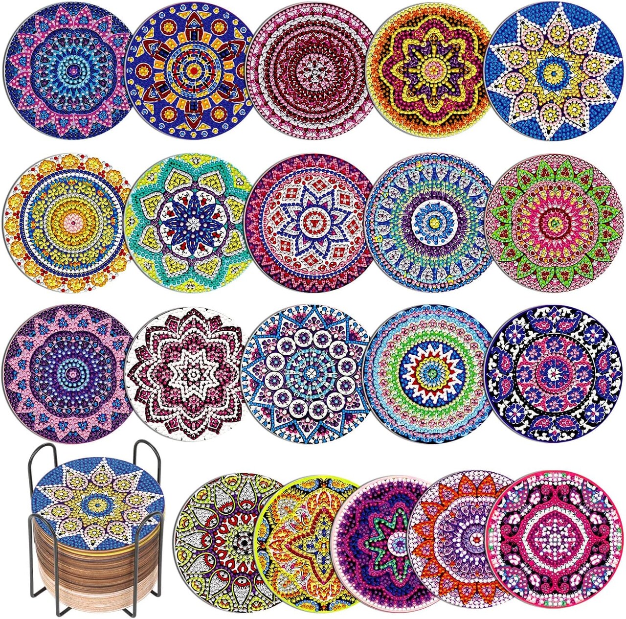 20 Pieces Diamond Art Painting Coasters Kit with Holder, Diamond Art Coasters, DIY Diamond Art Crafts Projects, Diamond Art Kits for Adults and Beginners(Mandala Style)